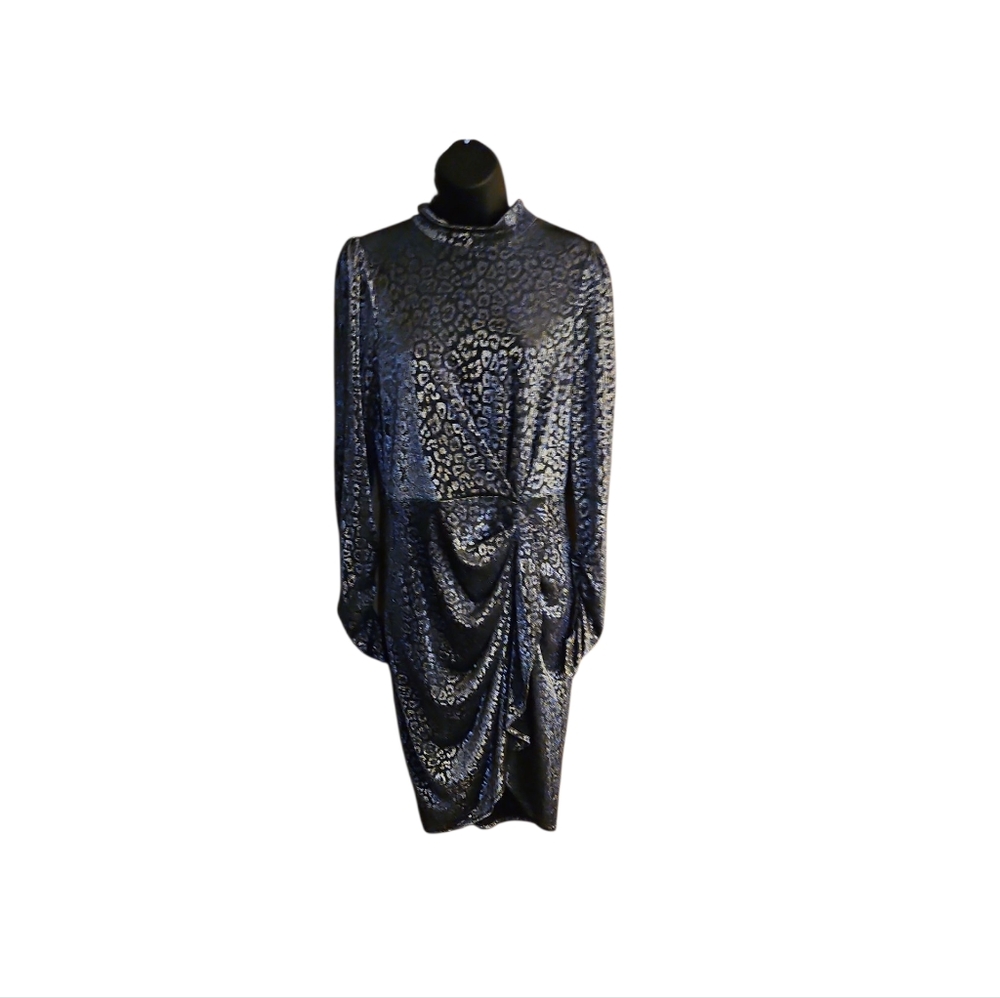 Calvin Klein Metallic Black and Silver Long Sleeve Dress